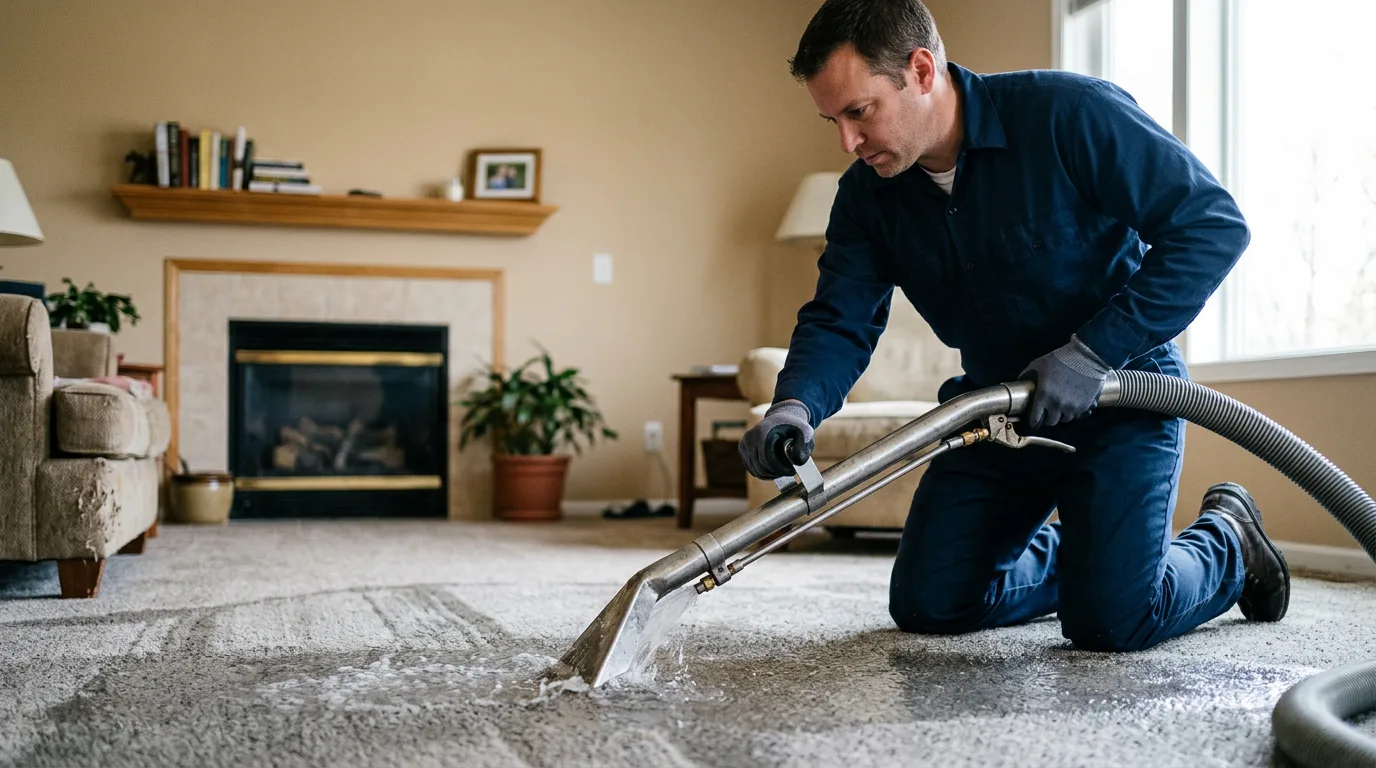 Water damage restoration technician working near Louisiana, MO